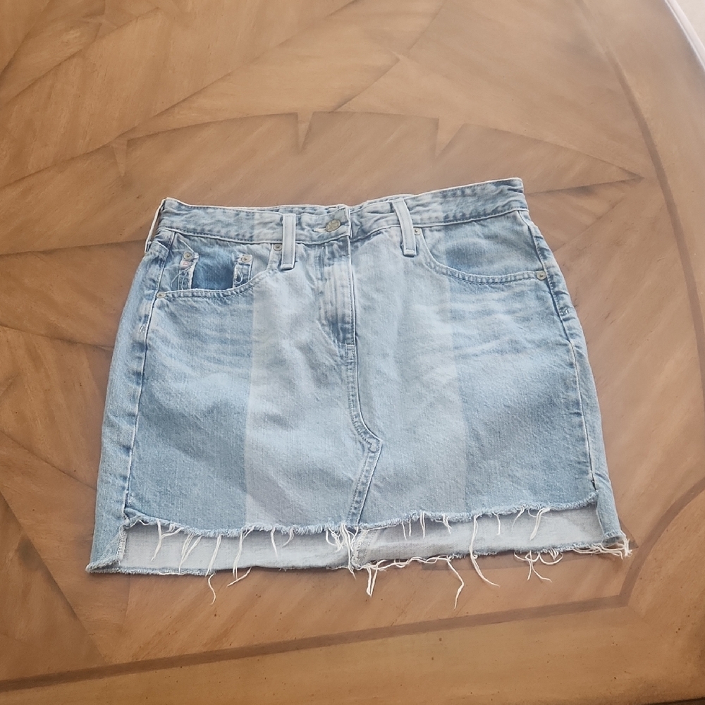 AG Adriano Goldschmied Light Blue Denim Mini Skirt.